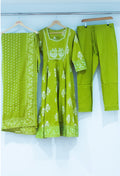 Green Printed Anarkali Kurta Set with Dupatta & Pants for Women