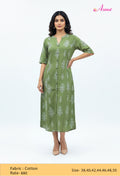 Olive Green Printed Cotton Straight Kurta for Women