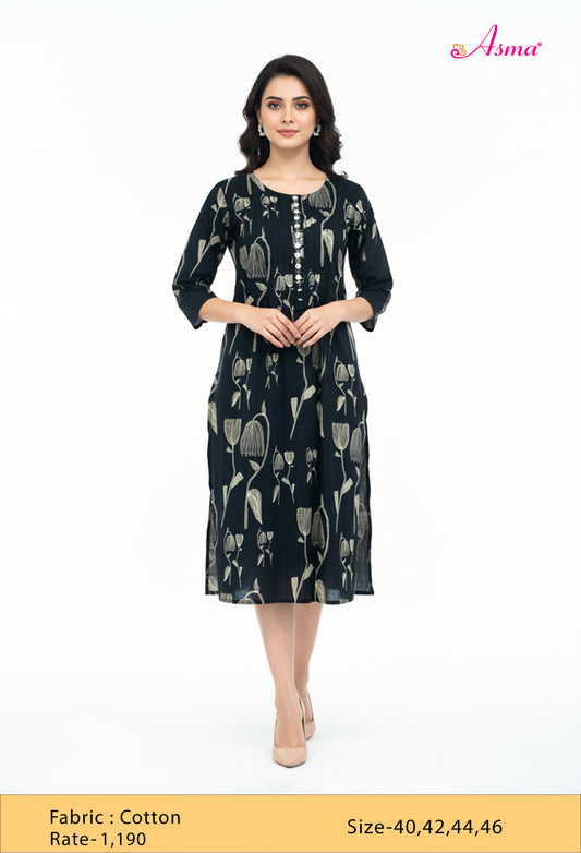 Black Floral Printed Straight Kurta for Women ( CHROME-534 BLACK )