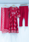 Red Printed Anarkali Kurta Set with Dupatta & Straight Pants for Women