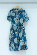 Blue Abstract Print Cotton Shirt-Style Dress with Belt for Women (FAVOUR-534 Blue)