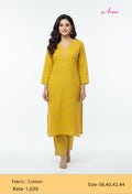 Mustard Yellow Embroidered Kurta Pant Set for Women