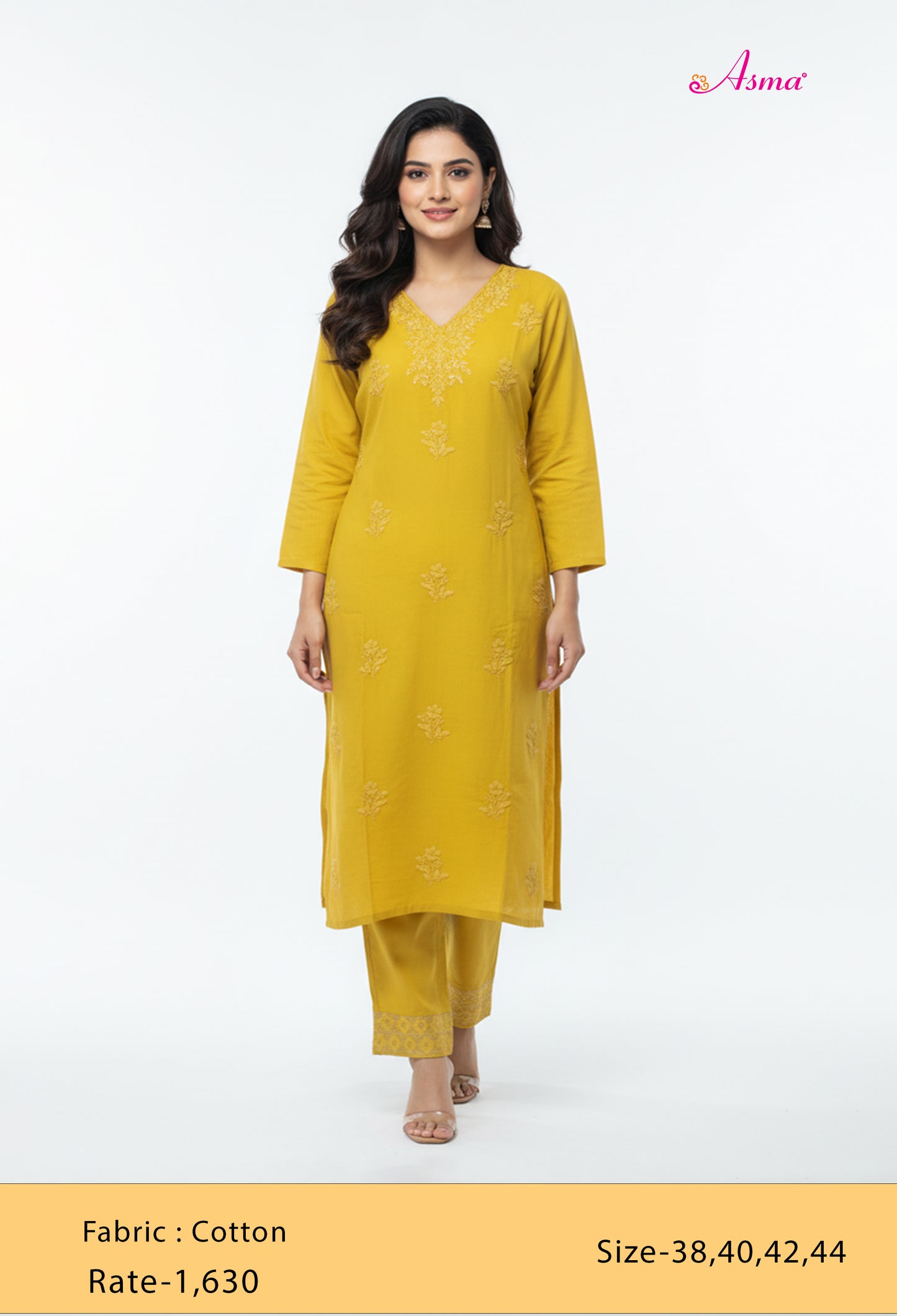 Mustard Yellow Embroidered Kurta Pant Set for Women