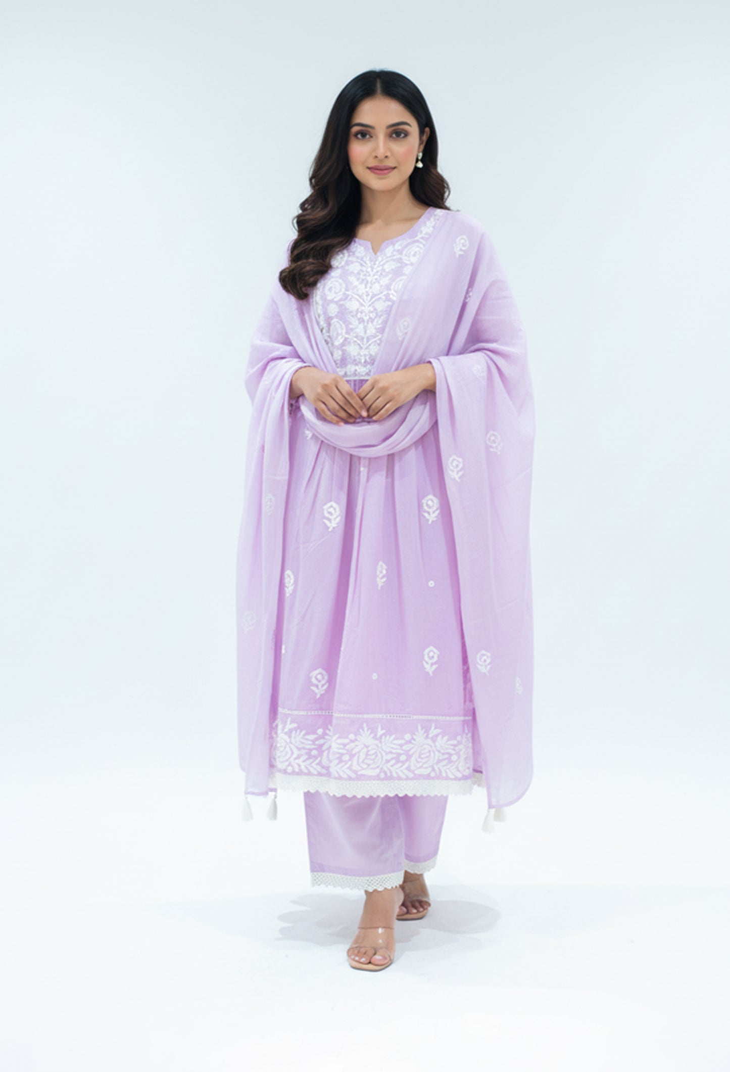 Soft Pink Embroidered Cotton Kurta Pant Set with Dupatta for Women ( FAME-534 ONION )