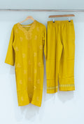Mustard Yellow Embroidered Kurta Pant Set for Women