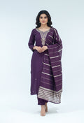 Plum Purple Embroidered Kurta Pant Set with Dupatta for Women