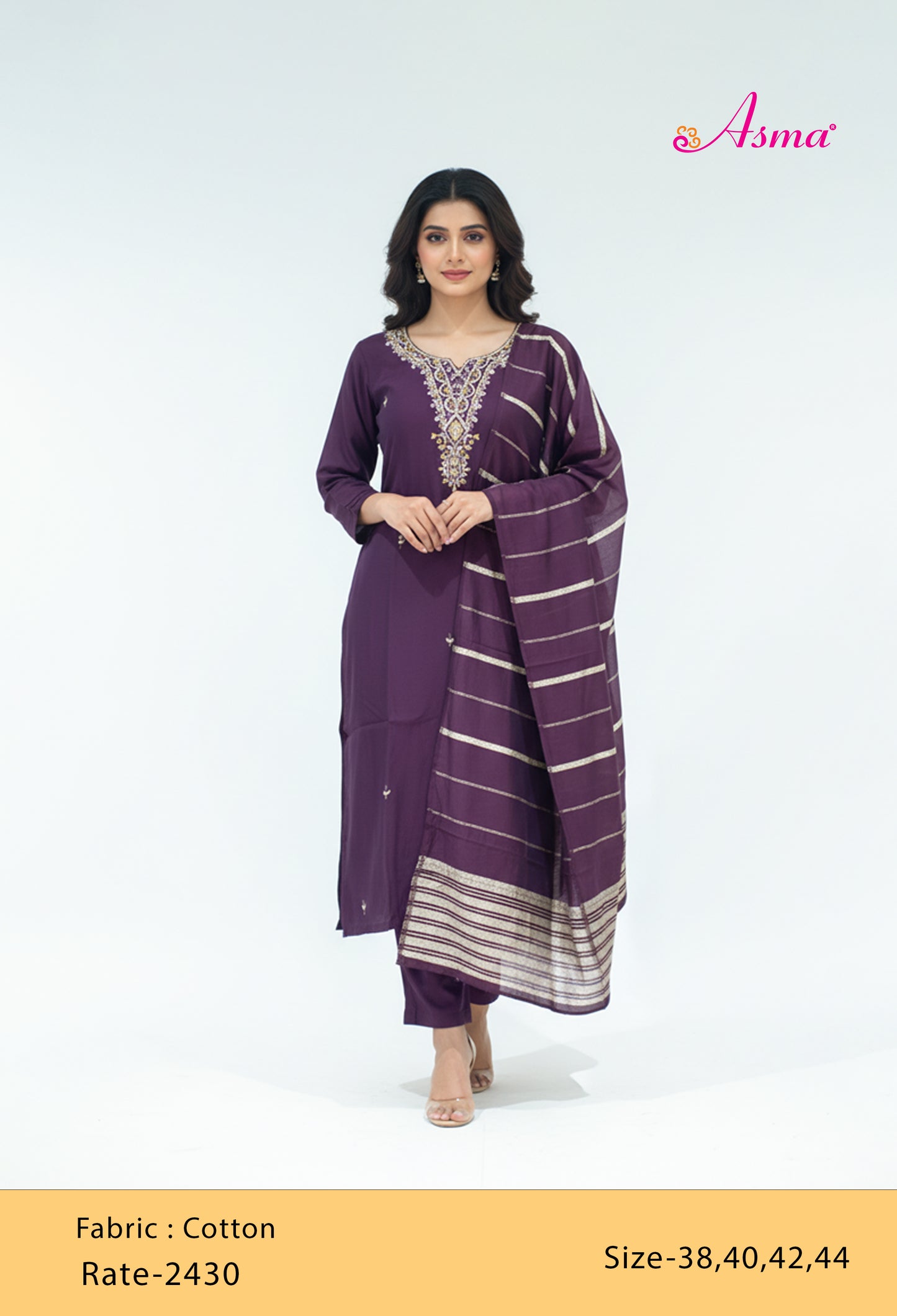 Plum Purple Embroidered Kurta Pant Set with Dupatta for Women