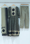 Black & Beige Printed Kurta Pant Set with Dupatta for Women ( DIPEN-534 BLACK )