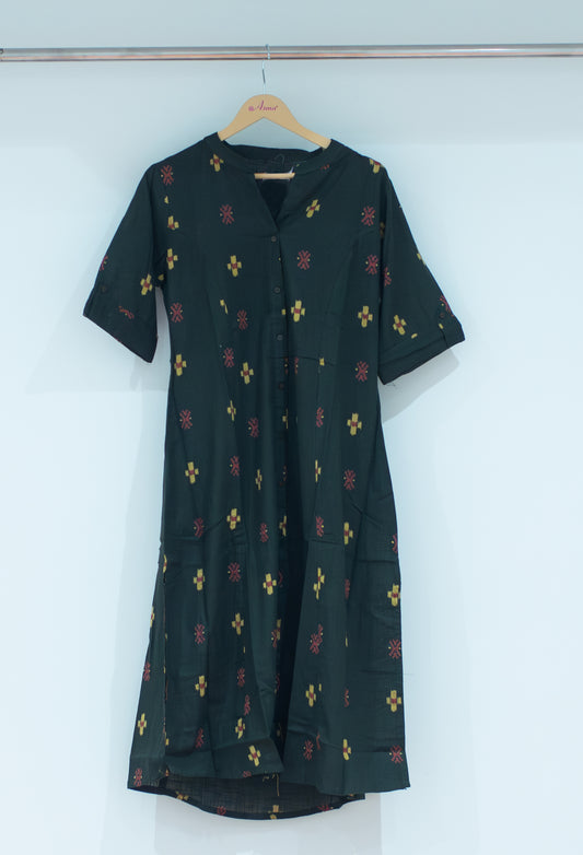 Dark green printed cotton straight kurta for women – product image 2