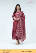 Maroon Ethnic Print Cotton Kurta Set with Dupatta for Women (IOS-534)