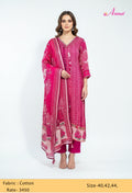 Hot Pink Chevron Print Kurta Set with Dupatta & Straight Pants