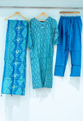 Blue Ikat Printed Kurta Set with Dupatta & Straight Pants