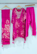 Magenta Floral Embroidered Kurta Set with Dupatta & Straight Pants