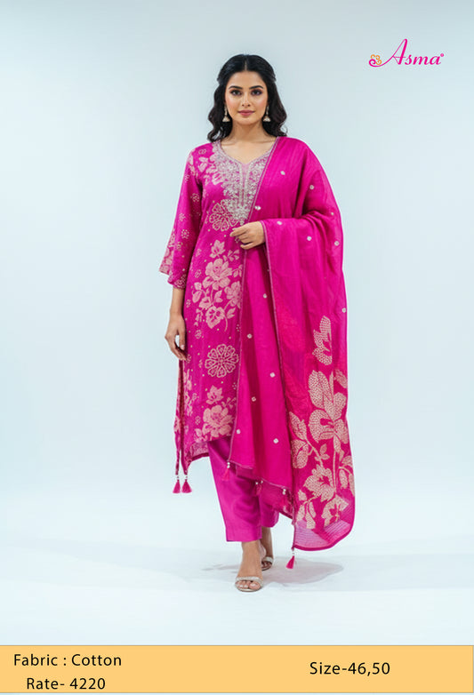 Magenta Floral Embroidered Kurta Set with Dupatta & Straight Pants