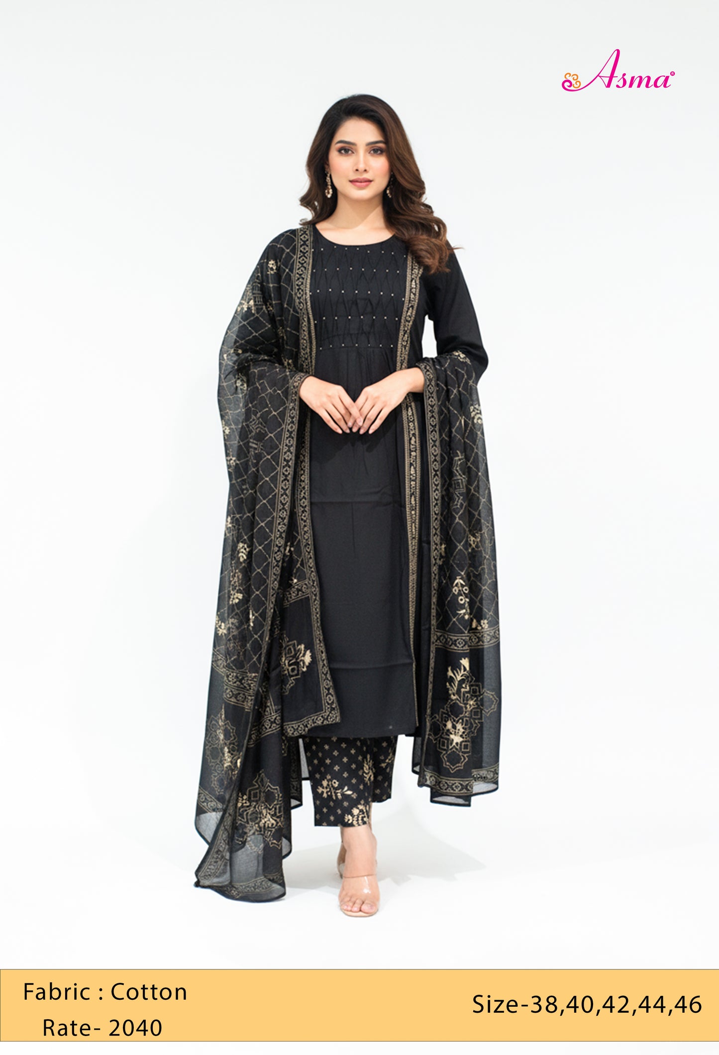 Black Embellished Kurta Set with Dupatta & Straight Pants
