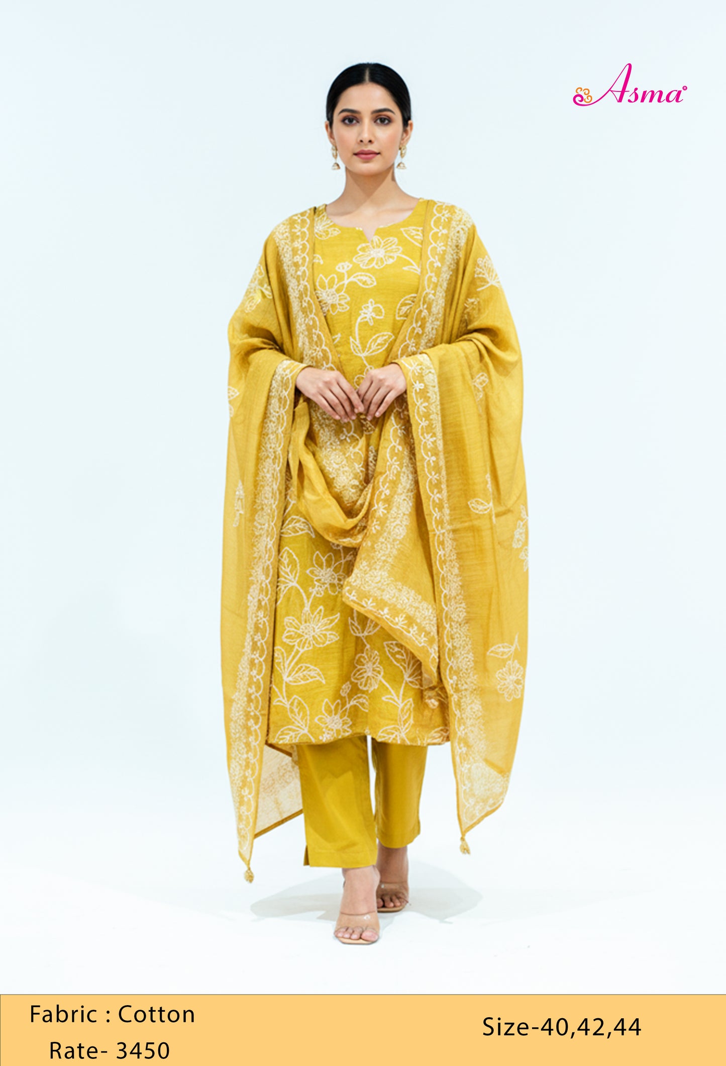 Mustard Yellow Floral Embroidered Kurta Set with Dupatta & Straight Pants
