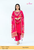 Hot Pink Embroidered Kurta Set with Floral Dupatta & Straight Pants