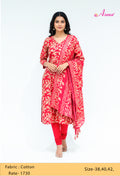 Bright Red Printed Kurta Set with Dupatta & Straight Pants