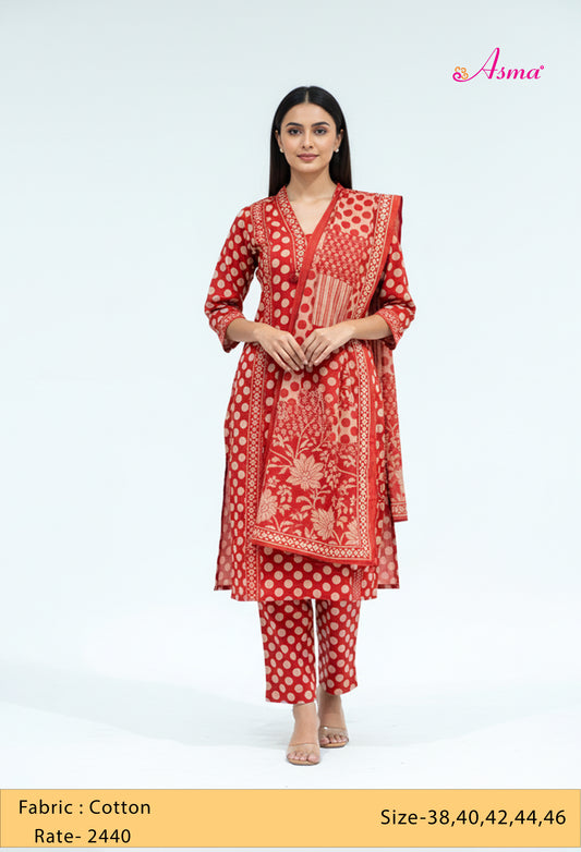 Red Polka Dot Printed Kurta Set with Dupatta & Straight Pants