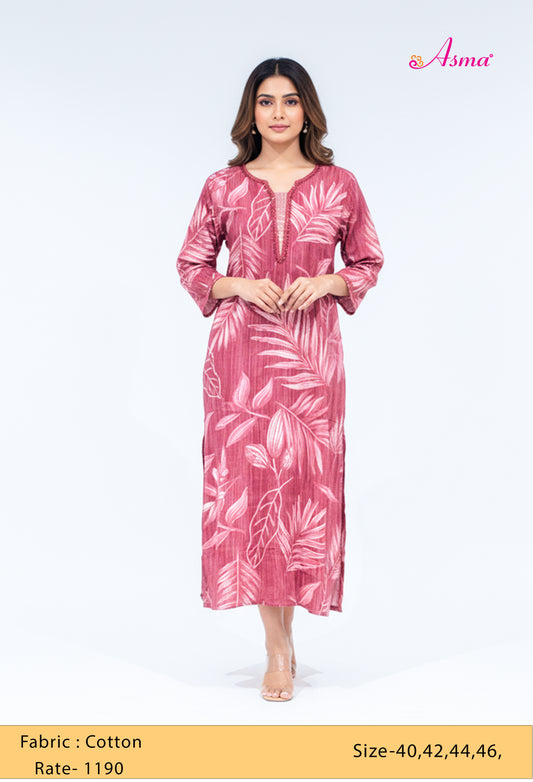 Maroon Leaf Print Straight Kurta for Women