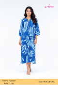 Blue Tropical Leaf Print Straight Kurta for Women