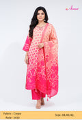 Peach & Hot Pink Printed Kurta Set with Dupatta & Straight Pants