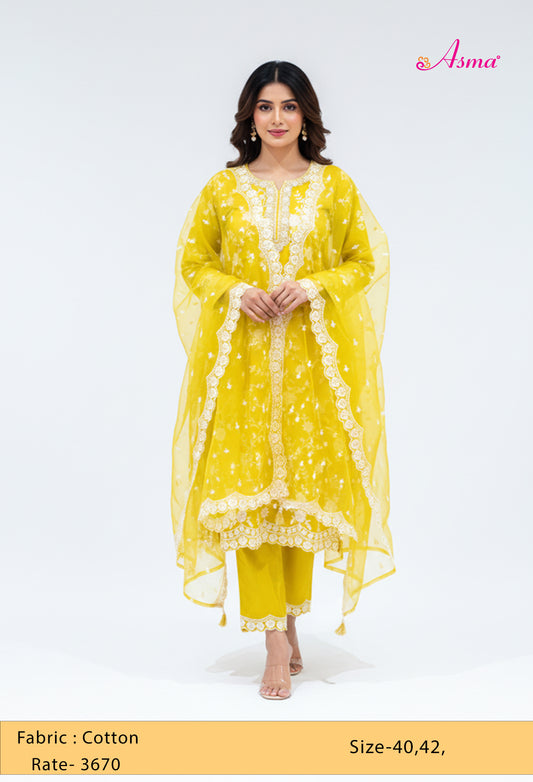 Mustard Yellow Floral Embroidered Kurta Set with Dupatta & Straight Pants