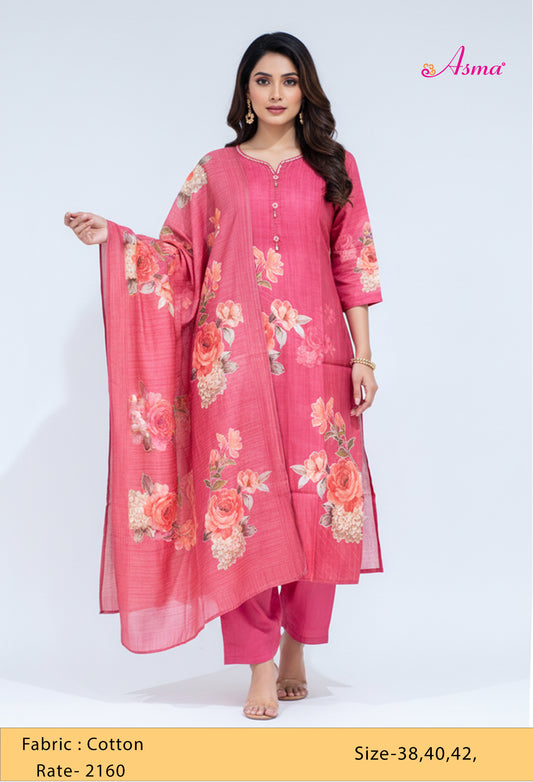 Rose Pink Floral Printed Kurta Set with Dupatta & Straight Pants