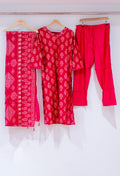 Red Ikat Printed Kurta Set with Dupatta & Straight Pants