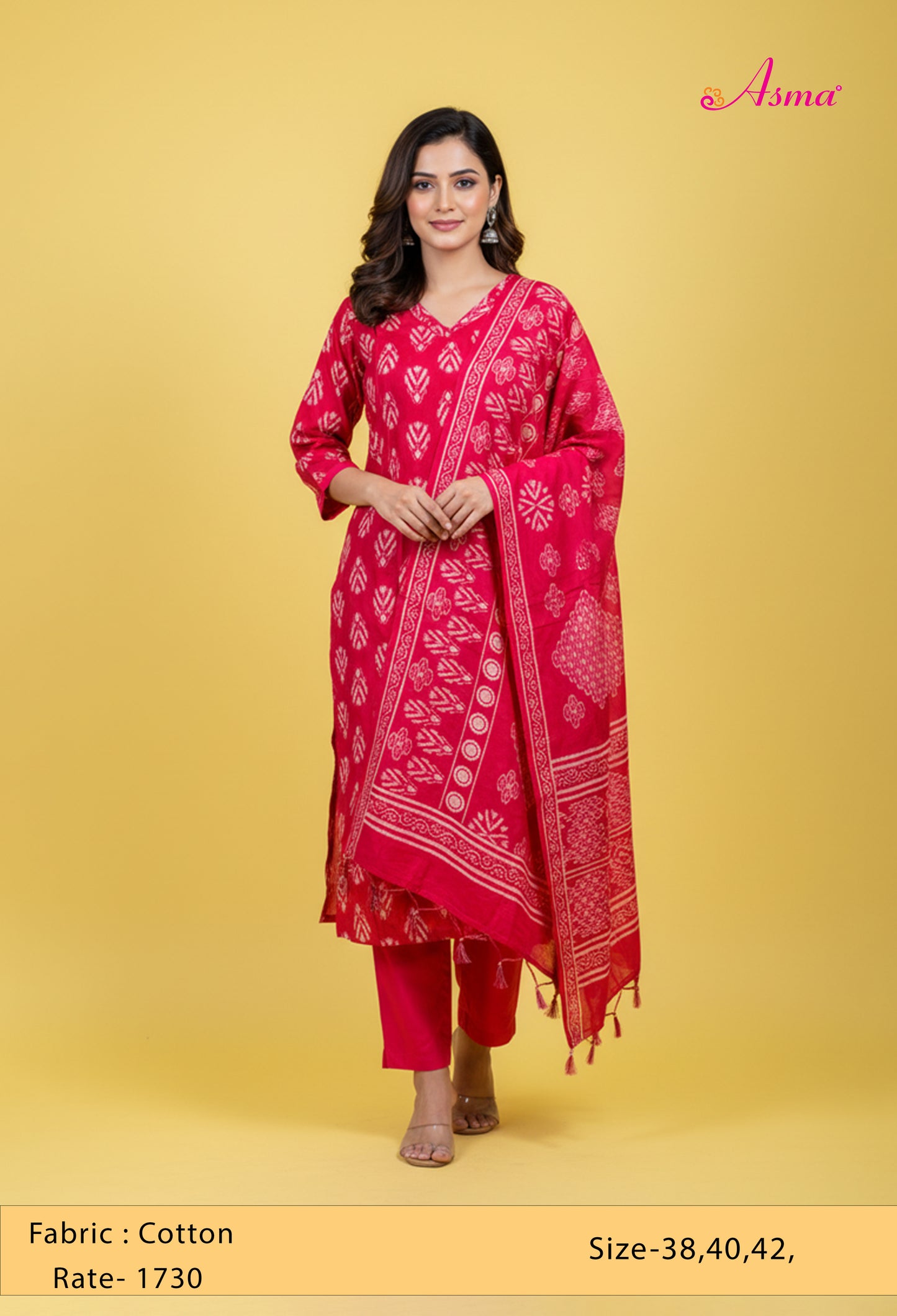 Red Ikat Printed Kurta Set with Dupatta & Straight Pants