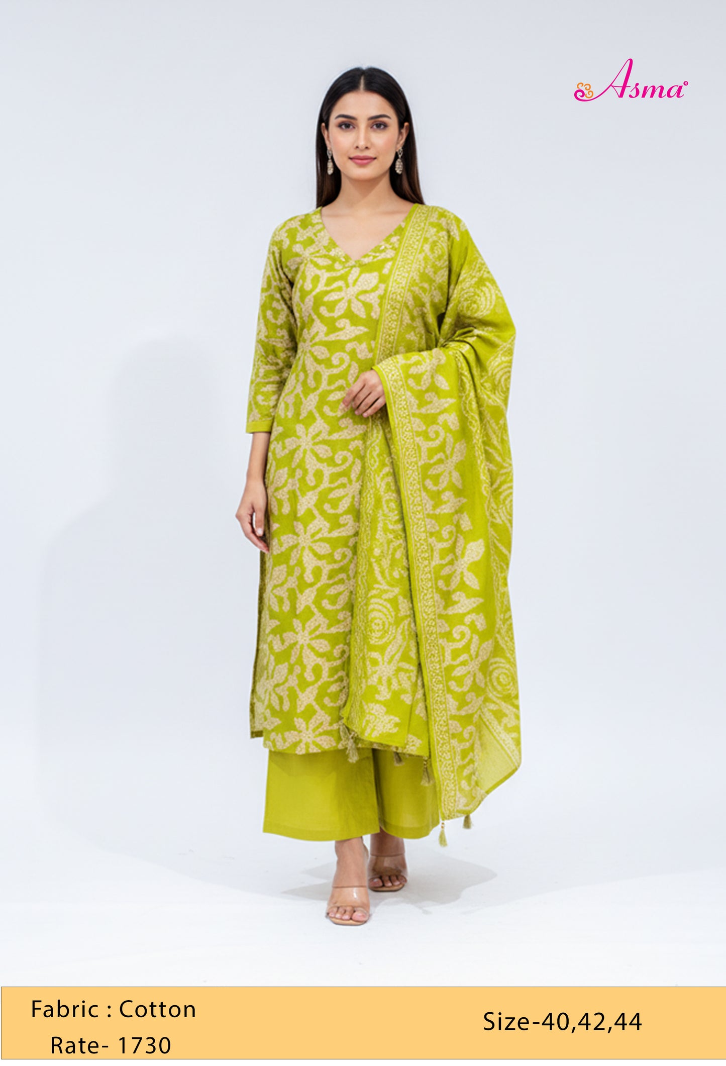 Olive Green Printed Kurta Set with Dupatta & Straight Pants