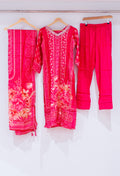 Bright Pink Floral Printed Kurta Set with Dupatta & Straight Pants