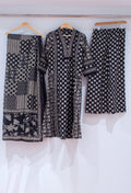 Black & Beige Polka Dot Printed Kurta Set with Dupatta & Straight Pants