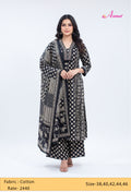 Black & Beige Polka Dot Printed Kurta Set with Dupatta & Straight Pants