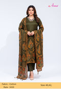 Olive Green Floral Printed Kurta Set with Dupatta & Straight Pants