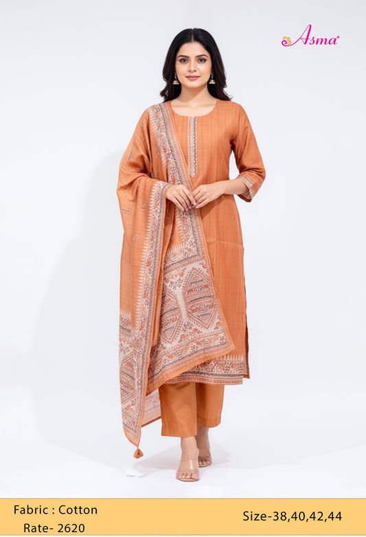 Rust Brown Printed Kurta Set with Dupatta & Straight Pants