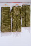 Olive Green Printed Kurta Set with Dupatta & Straight Pants