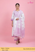 White & Lilac Embroidered Kurta Set with Dupatta & Straight Pants