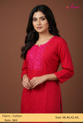 Vibrant Pink Embroidered Kurti with Floral Yoke