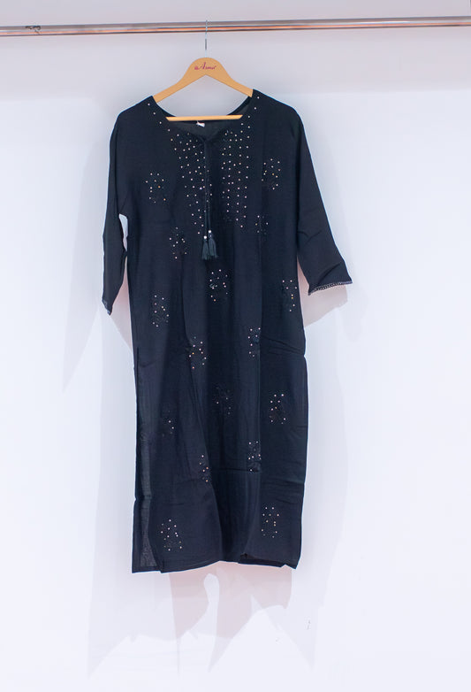 Black embellished kurti with tassel detail – product image 2