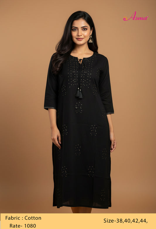 Elegant Black Embellished Kurti with Tassel Detail "