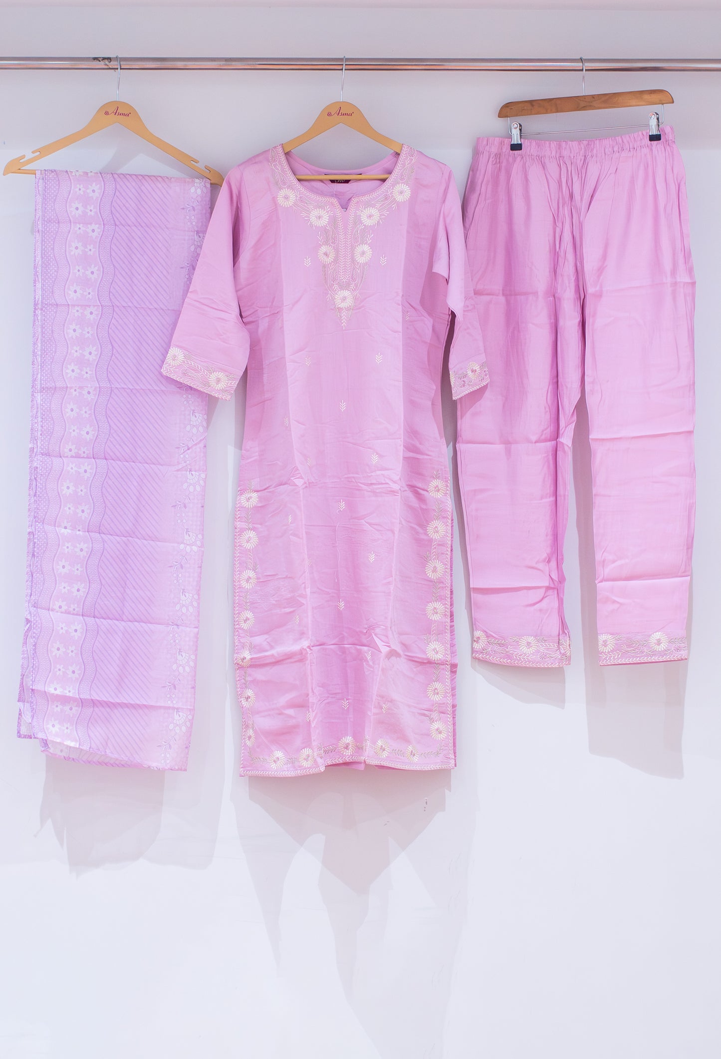 Pastel Pink Embroidered Kurta Set with Dupatta
