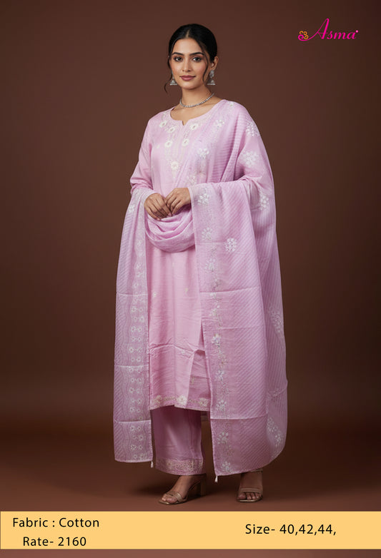Pastel Pink Embroidered Kurta Set with Dupatta