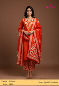 Vibrant Orange Printed Kurta Set with Dupatta