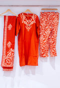 Vibrant Orange Printed Kurta Set with Dupatta