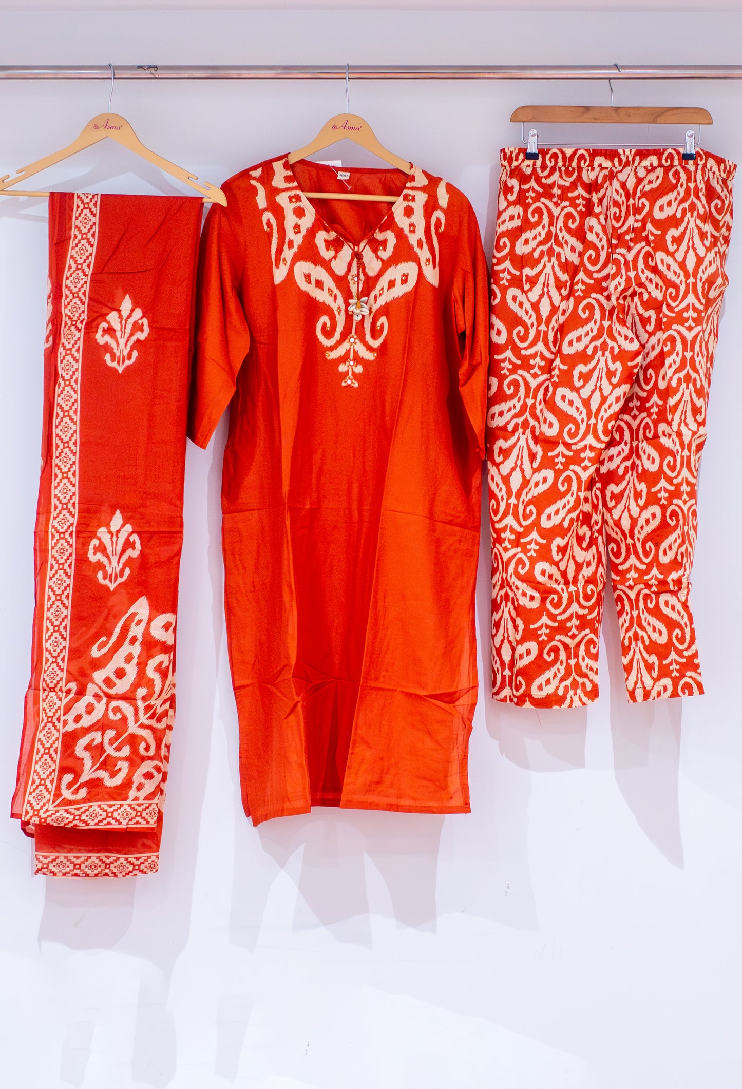 Vibrant Orange Printed Kurta Set with Dupatta