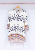 Elegant White Ikat Print Kurti with Contrast Borders "