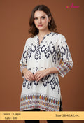 Elegant White Ikat Print Kurti with Contrast Borders "