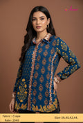 Teal Blue Floral Printed Kurti with Tassel Detail