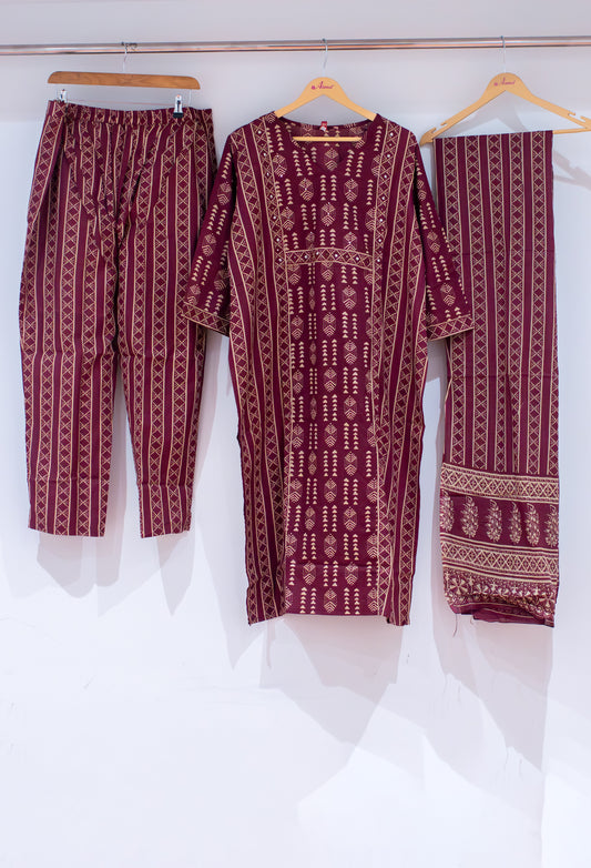 Classic maroon ethnic printed kurta set with dupatta – product image 2